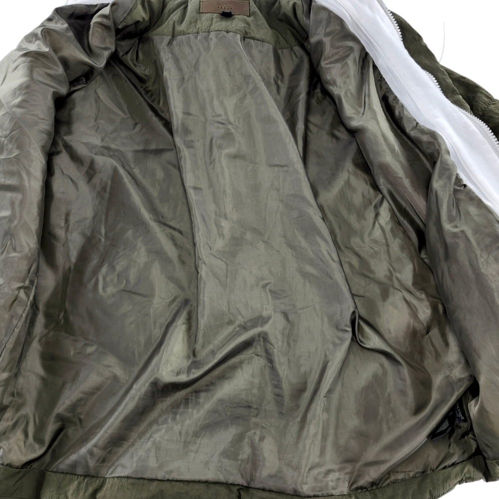 Blank NYC Fair Shake Olive Green Puffer Jacket White Cotton Removeable Hoodie - Picture 13 of 14